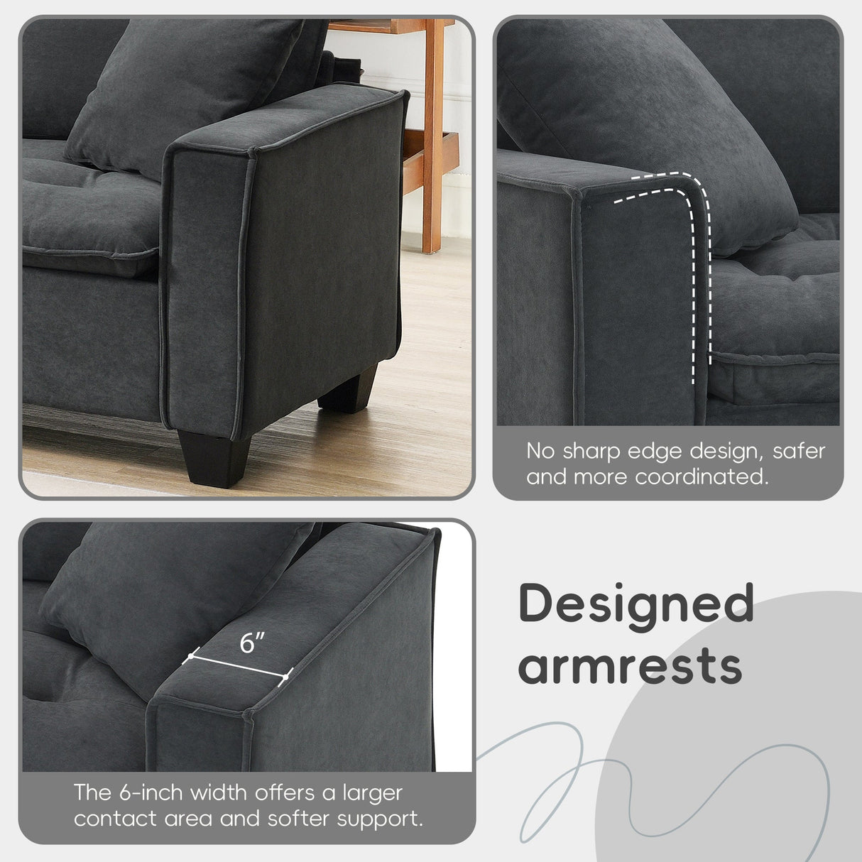 Leland Suede-Tufted L-Shaped Sectional With Ottoman