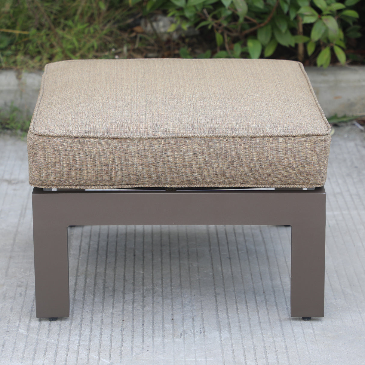 Colorado Outdoor Patio Furniture - Brown Aluminum Framed Ottoman with Chocolate Cushion