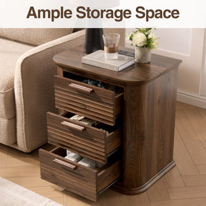 22" Wide Fluted Nightstand with Charging Station