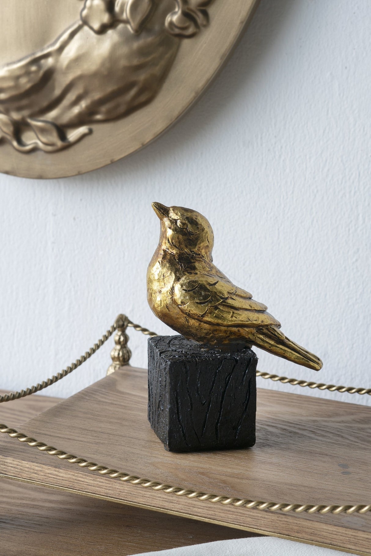 4.5x2.5x6' Gold Resin Songbird Sculpture on Black Faux Branch