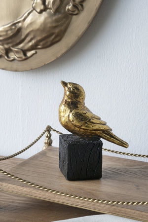 4.5x2.5x6' Gold Resin Songbird Sculpture on Black Faux Branch