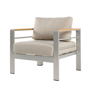 Cora Outdoor Aluminum Club Chair - Silver / Beige