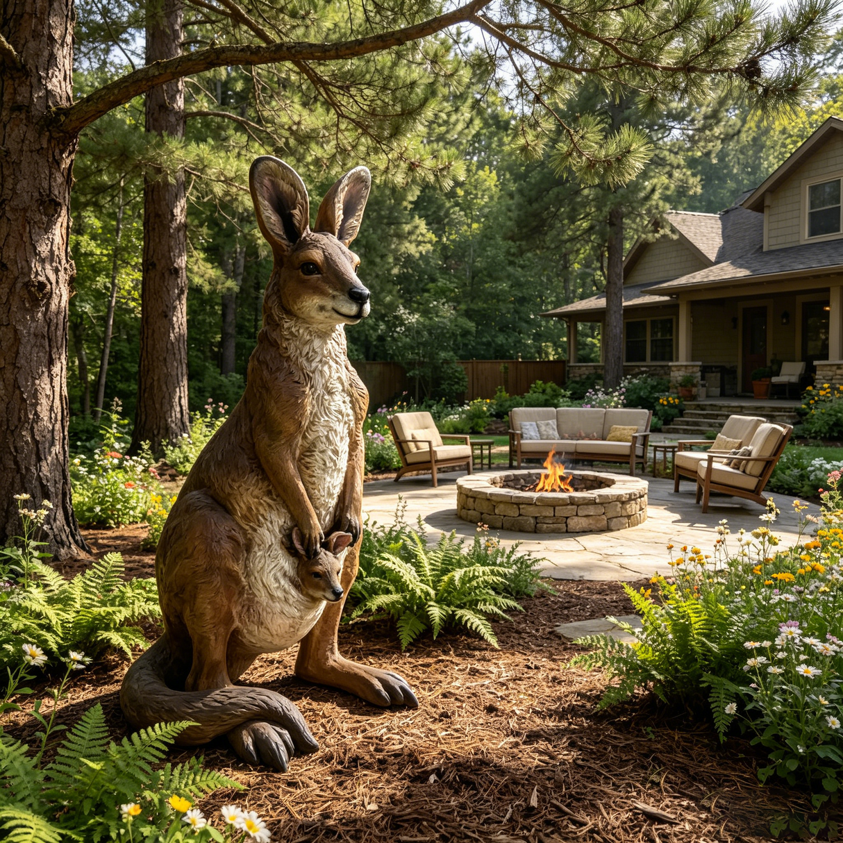 22" Mother Kangaroo with Joey Statue