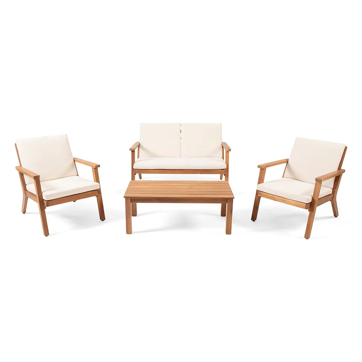 Avacyn Outdoor Acacia Wood 4-Seater Chat Set with Cushions