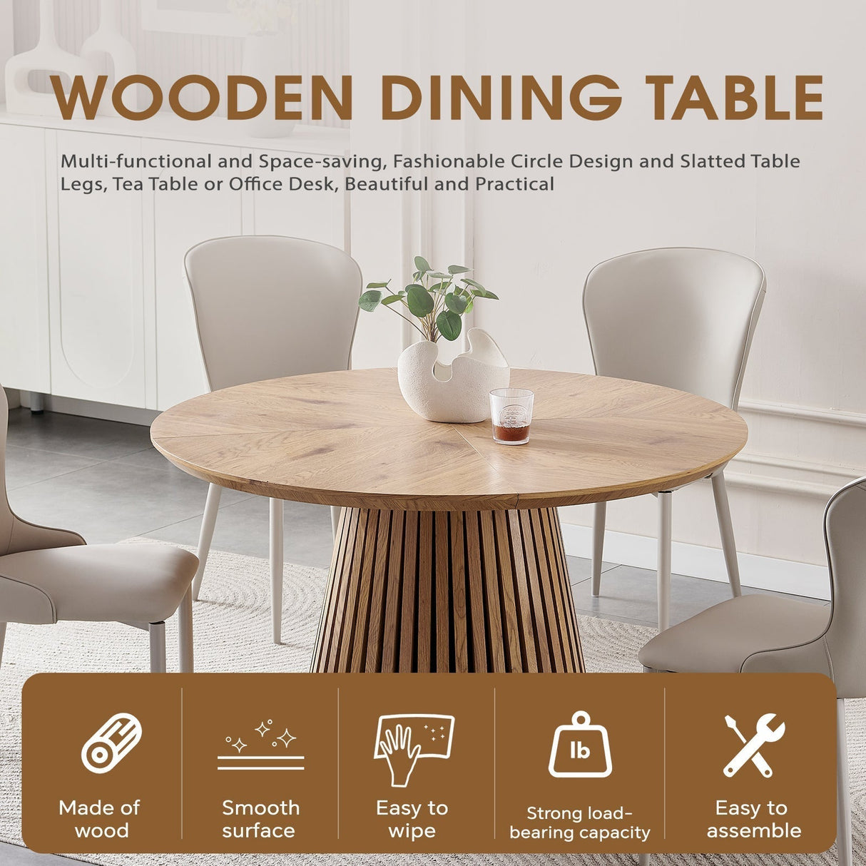 Wooden Dining Table with Oval Top and Slatted Legs