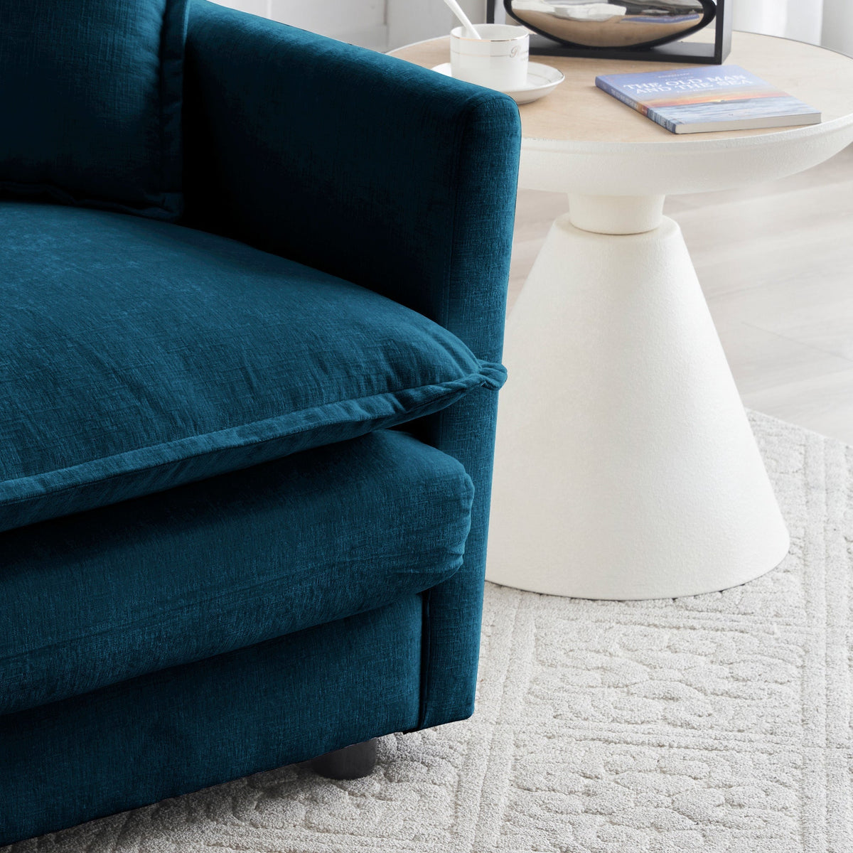 2-Piece Upholstered Sectional Sofa Set in Blue Chenille