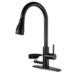 3-in-1 Kitchen Faucet with LED Temperature Display - Matte Black