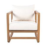 Outdoor Lounge Chair with Acacia Wood and White Cushions