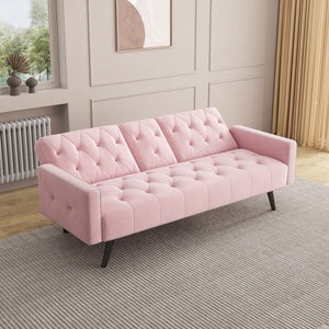 Sofa Bed With Nail Head Trim And Cup Holders - Pink