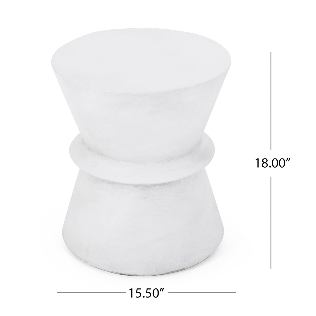 Outdoor Lightweight Concrete End Table with Hourglass Structure, Antique White