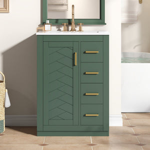 24" Bathroom Vanity with Integrated Ceramic Sink and Storage