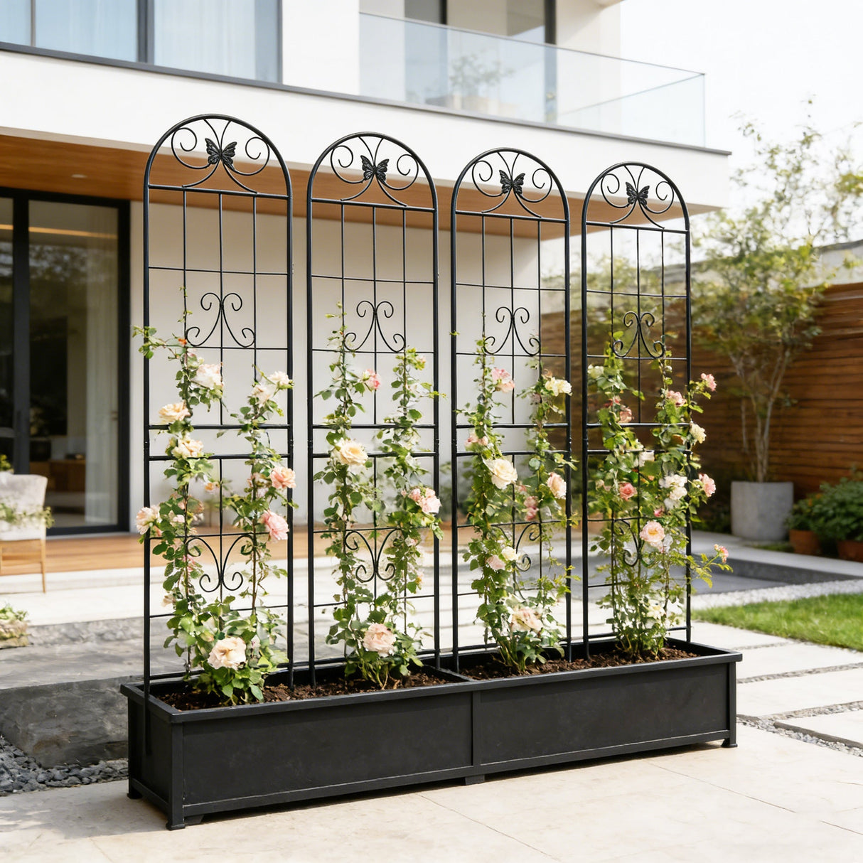 4 Pack Metal Garden Trellis 86.7" x 19.7" Rustproof Trellis for Climbing Plants Outdoor Flower Support Black