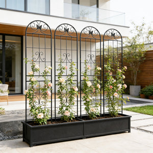 4 Pack Metal Garden Trellis 86.7" x 19.7" Rustproof Trellis for Climbing Plants Outdoor Flower Support Black