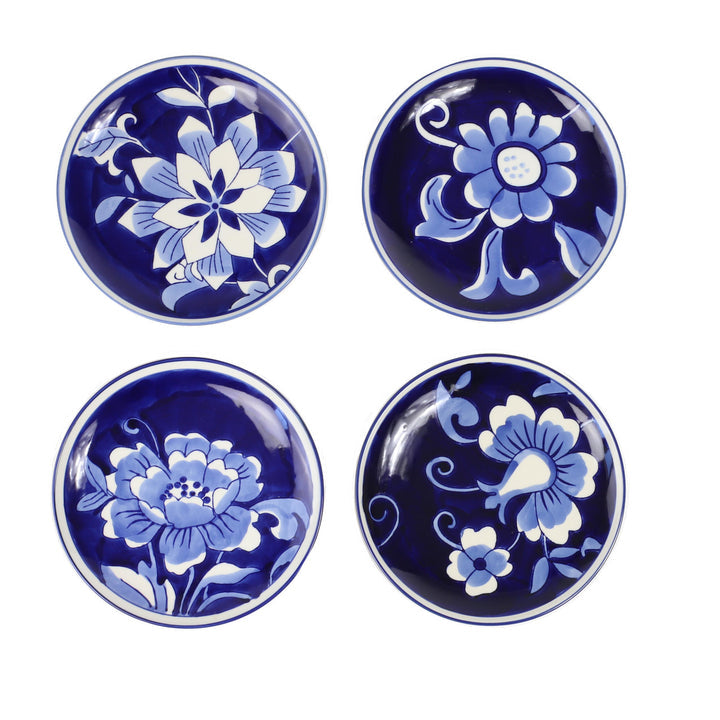 Blue garden 4 pc canape plate set - 6"