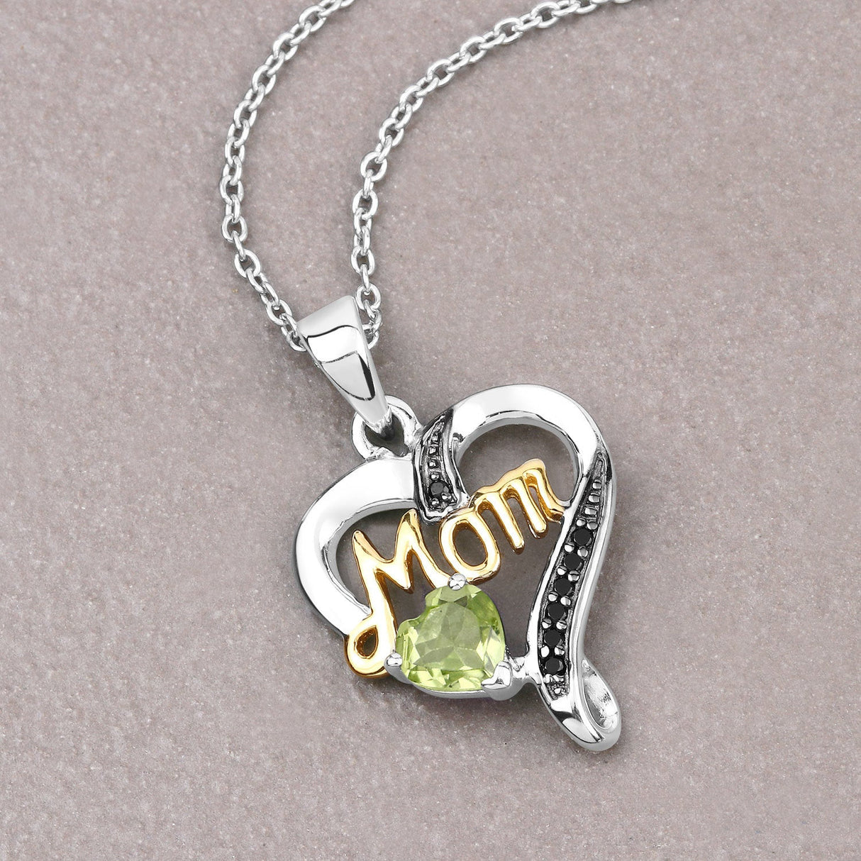 0.49 Carat Genuine Peridot and Black Spinel .925 Sterling Silver Pendant