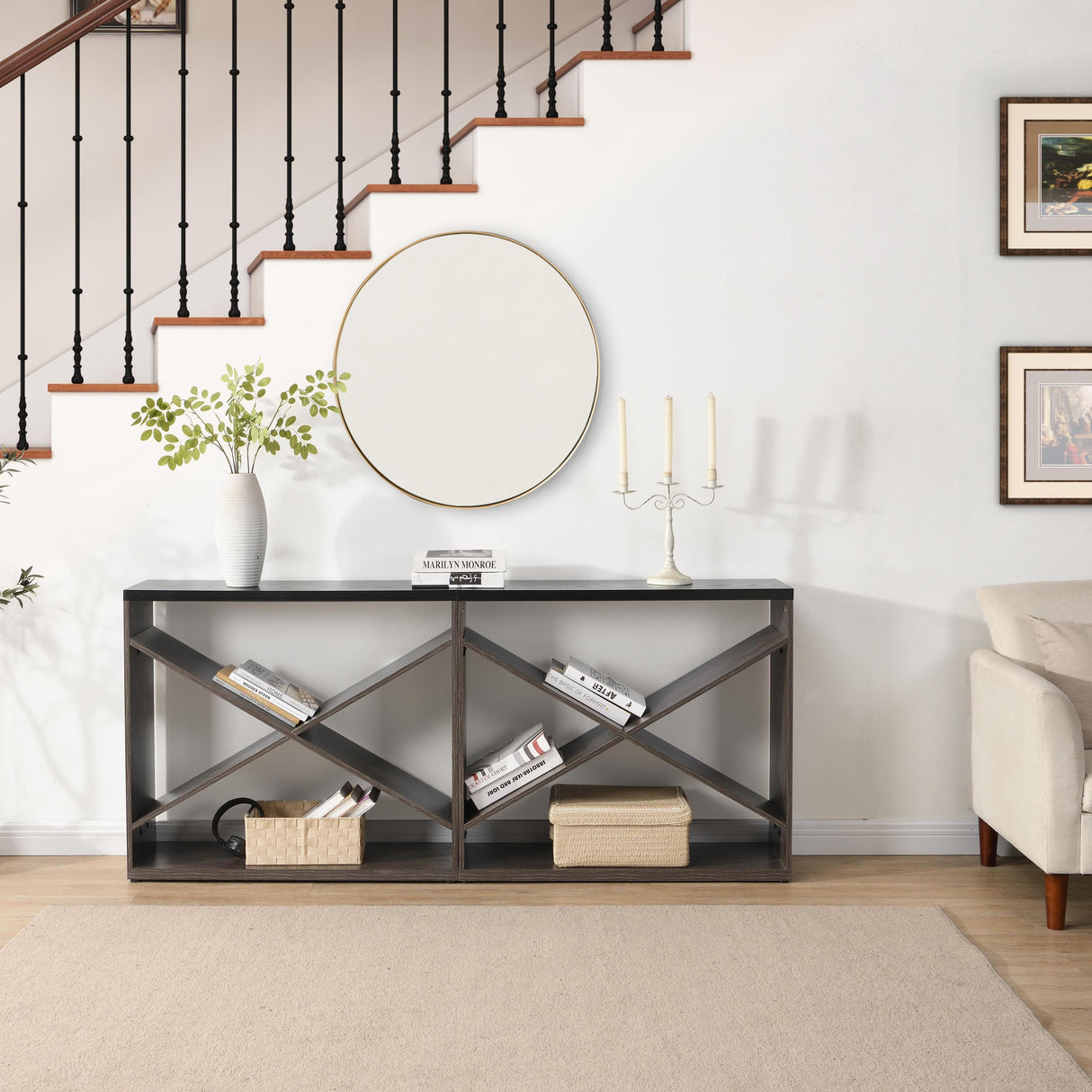 Modern X-Frame Console Table – Elegant Entryway, Living Room, and Office Storage Table with Spacious Countertop