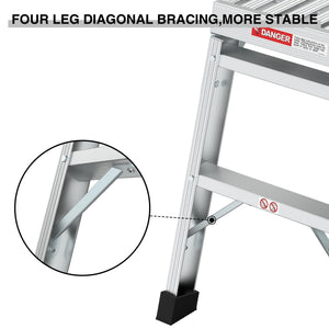 Aluminum Portable Work Platform Bench Folding Ladder with 225 lb Capacity
