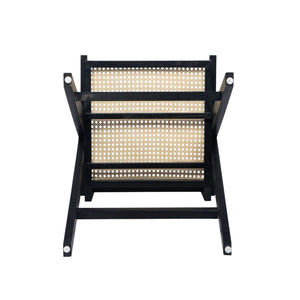 Modern Minimalist Bar Stool With Cane Seat - Black / Natural