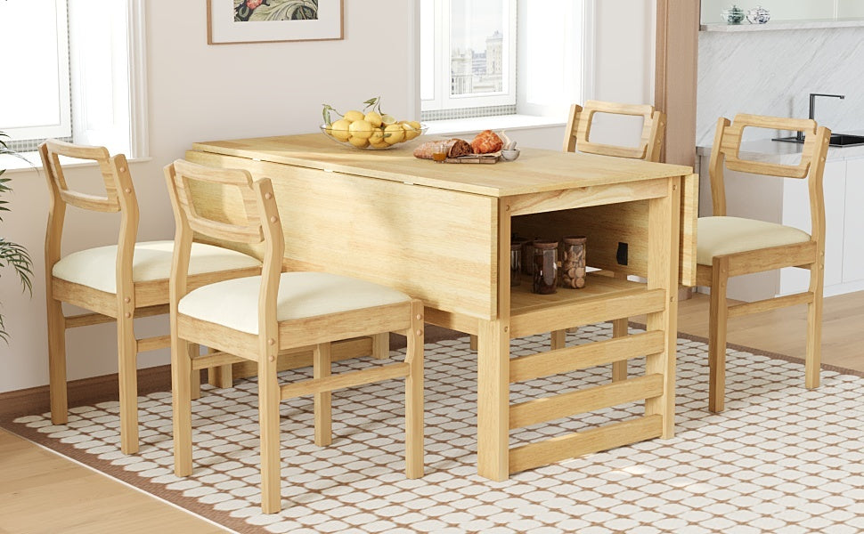 TOPMAX Modern 5-Piece Extendable Wood Dining Table Set