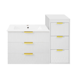 Wall Mounted Floating Cabinet With Side Cabinet Combo, Rectangular Ceramic Sink Vanity