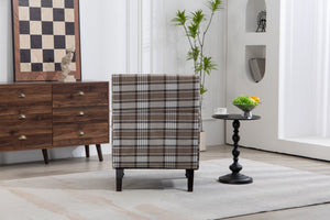 Upholstered Accent Chair with Brown Linen Fabric and Nailhead Trim