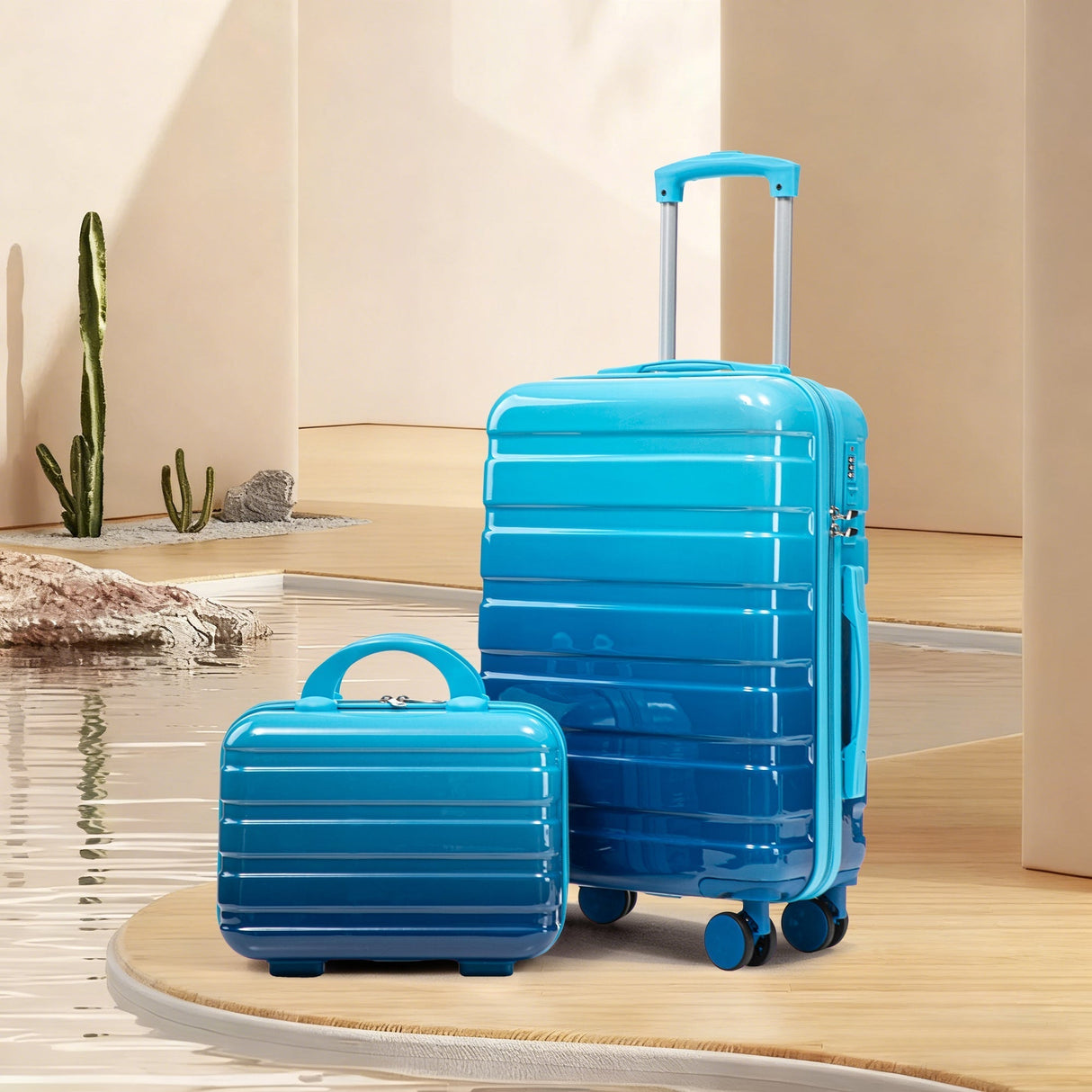 14'/20' 2 pcs/set PC Spinner Wheel Luggage with Gradient Color and Lock