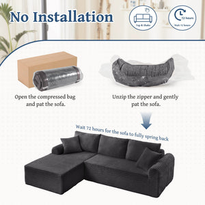 Modular Sectional With Arched Armrests, Includes 3 Back Cushions & 2 Throw Pillows