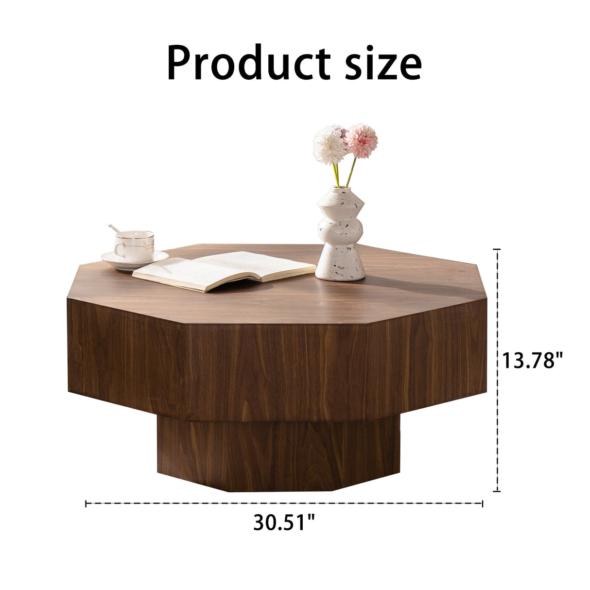 30.51 Inch Wooden Octagonal Coffee Table for Living Room