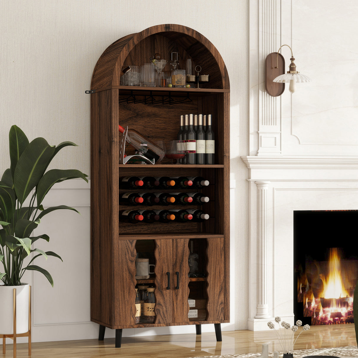 71'Farmhouse Arched Bar Cabinet: tall arched display cabinet