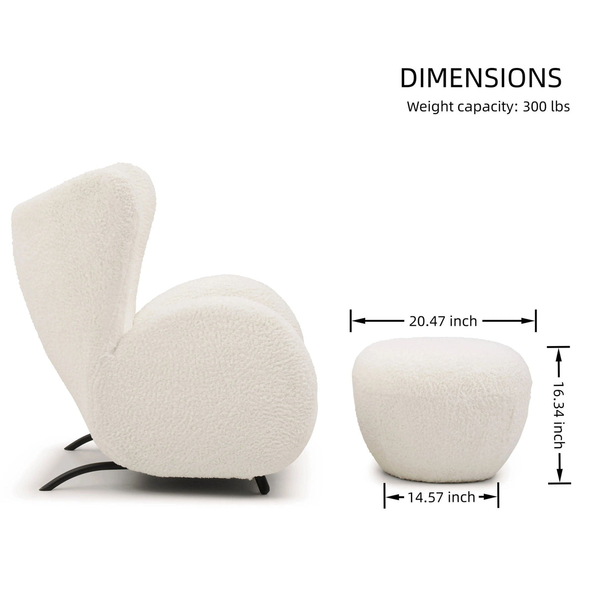 Wingback Armchair & Ottoman Combo For Living Room - White