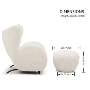 Wingback Armchair & Ottoman Combo For Living Room - White