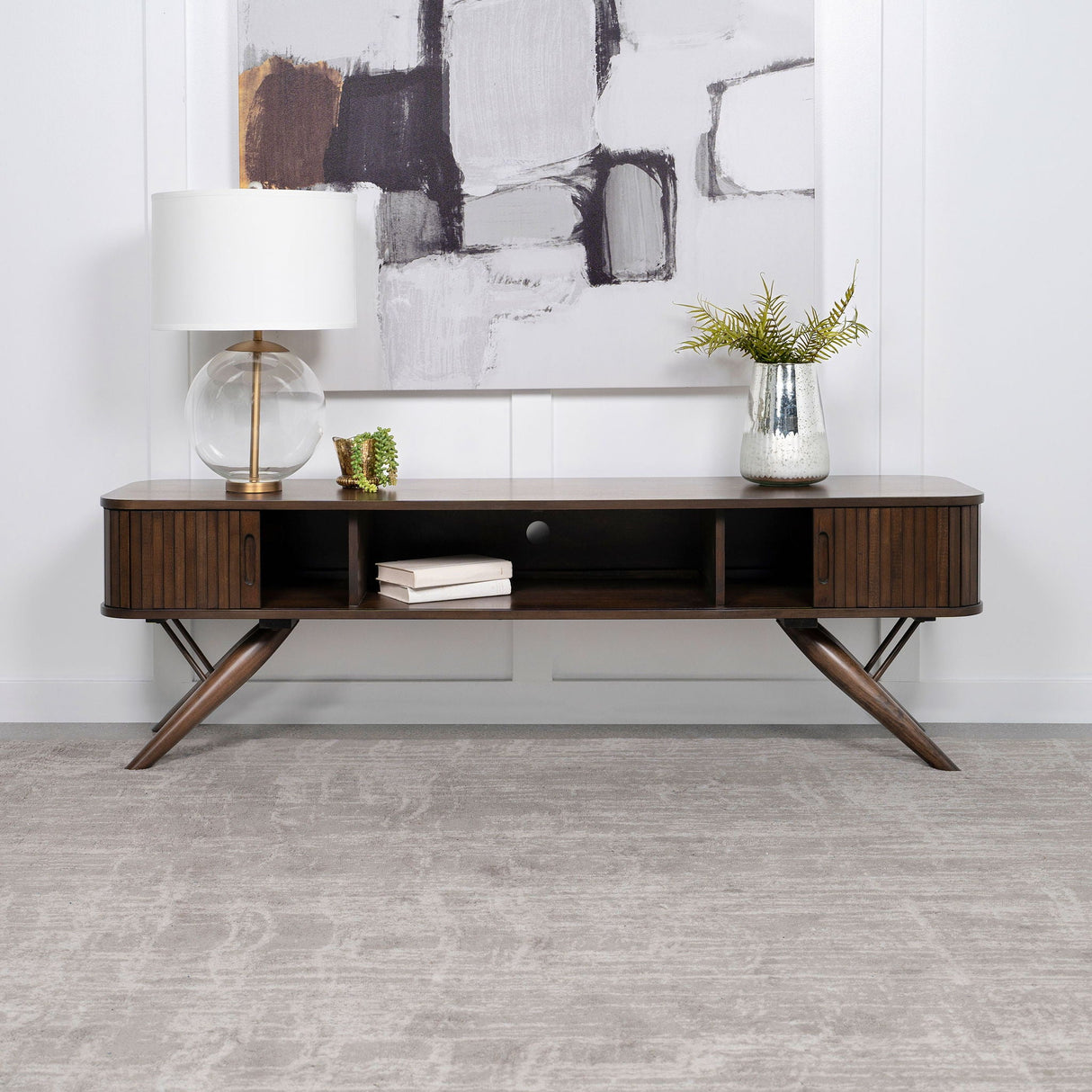 Valna Wood 71-inch TV Stand with Sliding Doors Walnut