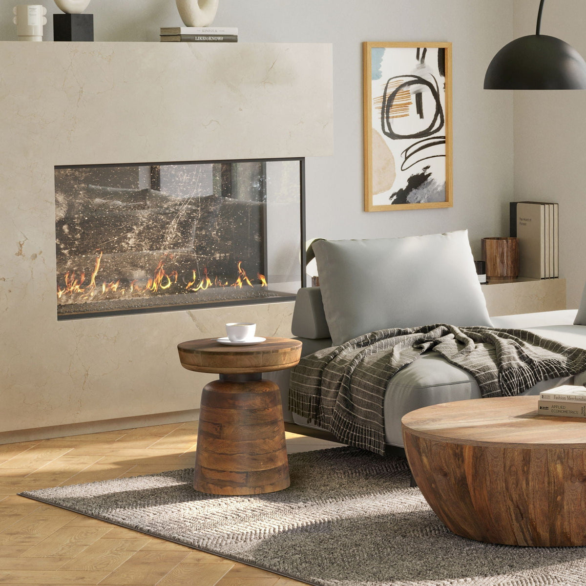 Handcrafted Mango Wood Accent Table with Sculptural Design - Multiple Colors