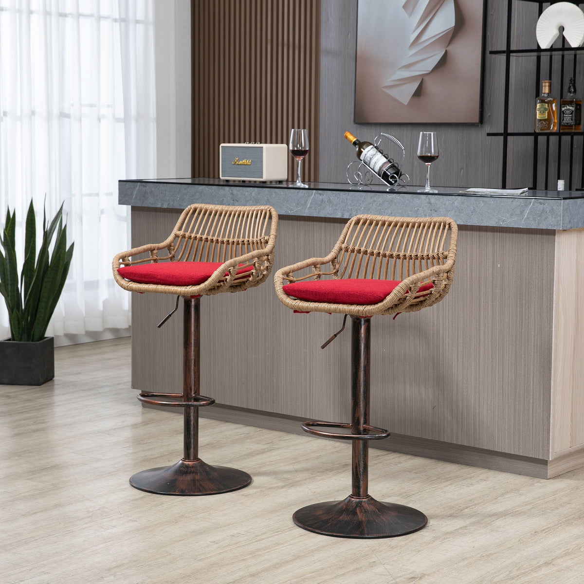 Modern Swivel Bar Stools Adjustable Counter Chairs With Footrest (Set of 2)