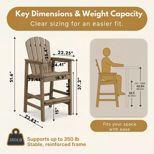 HDPE Bar Height Adirondack Chair with Cup Holder, All-Weather Outdoor Patio Chair