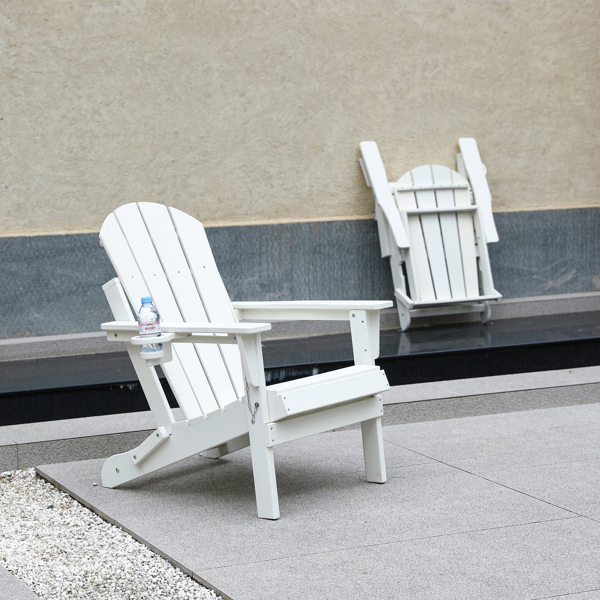 Folding Adirondack Chair with Dual Cup Holder - White