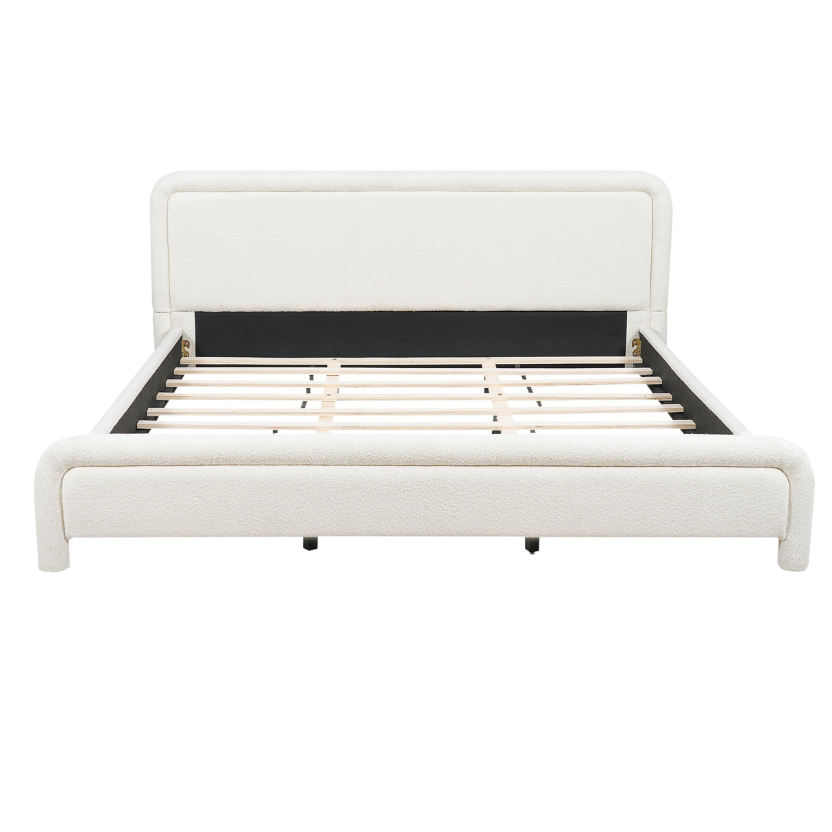 King Size Upholstered Platform Bed Frame with Curved Headboard