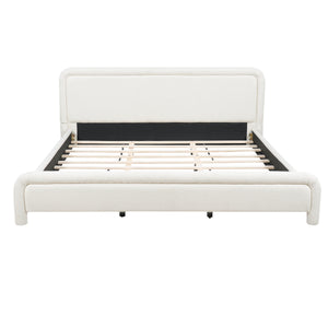 King Size Upholstered Platform Bed Frame with Curved Headboard