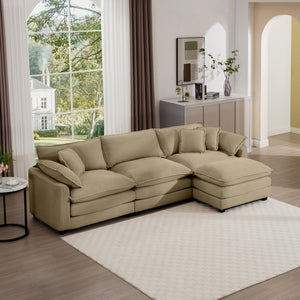 Modern Modular Cushion Sofa Set with Ottoman - Fabric, Multiple Colors