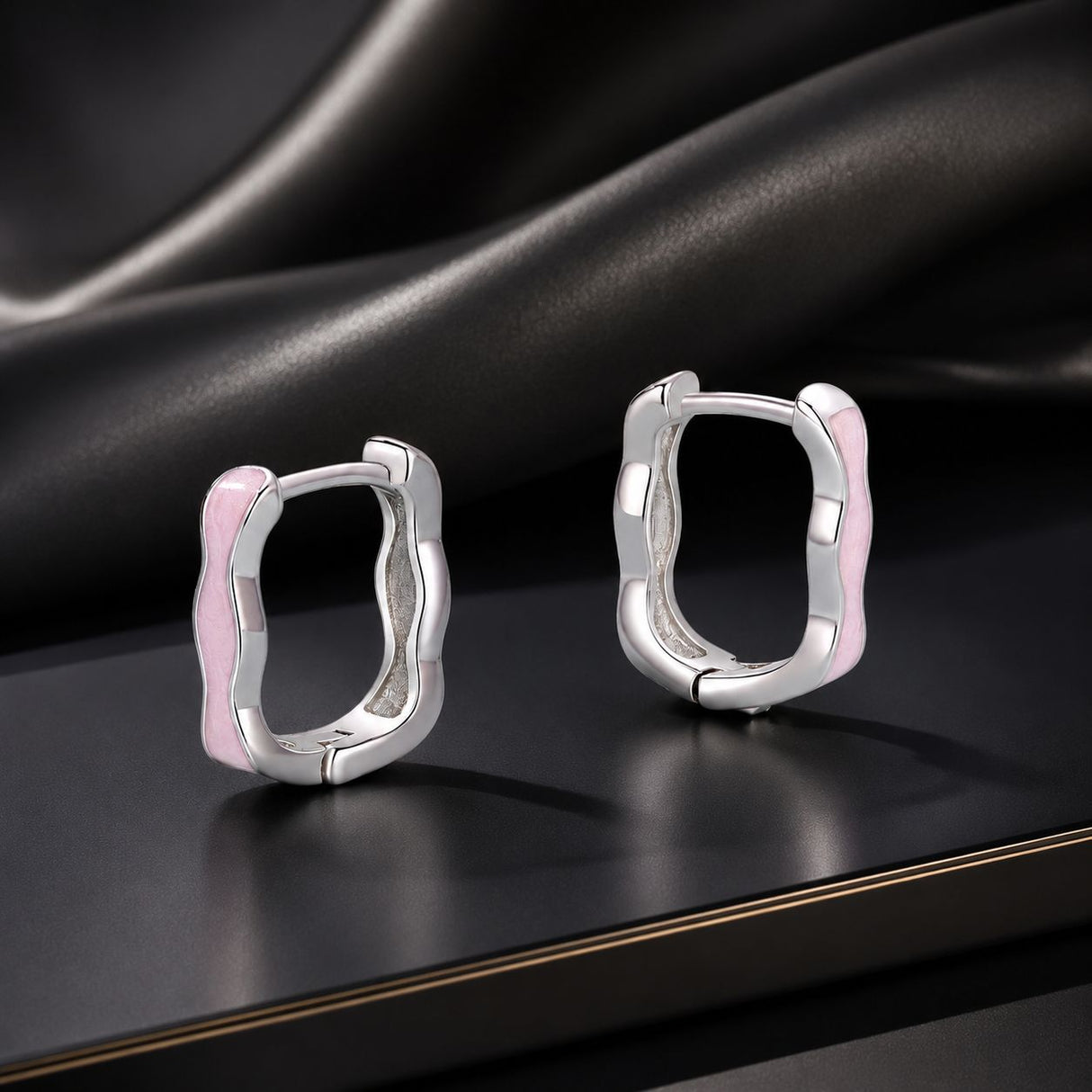 925 Sterling Silver Earrings with Enamel in White Gold Finish - 13*3mm for Women