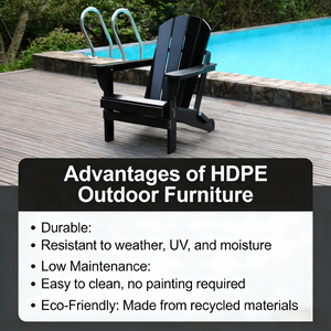 Adirondack Folding Chair with Dual Cup Holders - HDPE All-Weather Outdoor Chairs, Wood-Like Patio Chair for Backyard, Camping, Garden, Pool & Fire Pit, Black