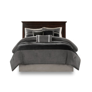 7-Piece Faux Suede Comforter Set Black Queen