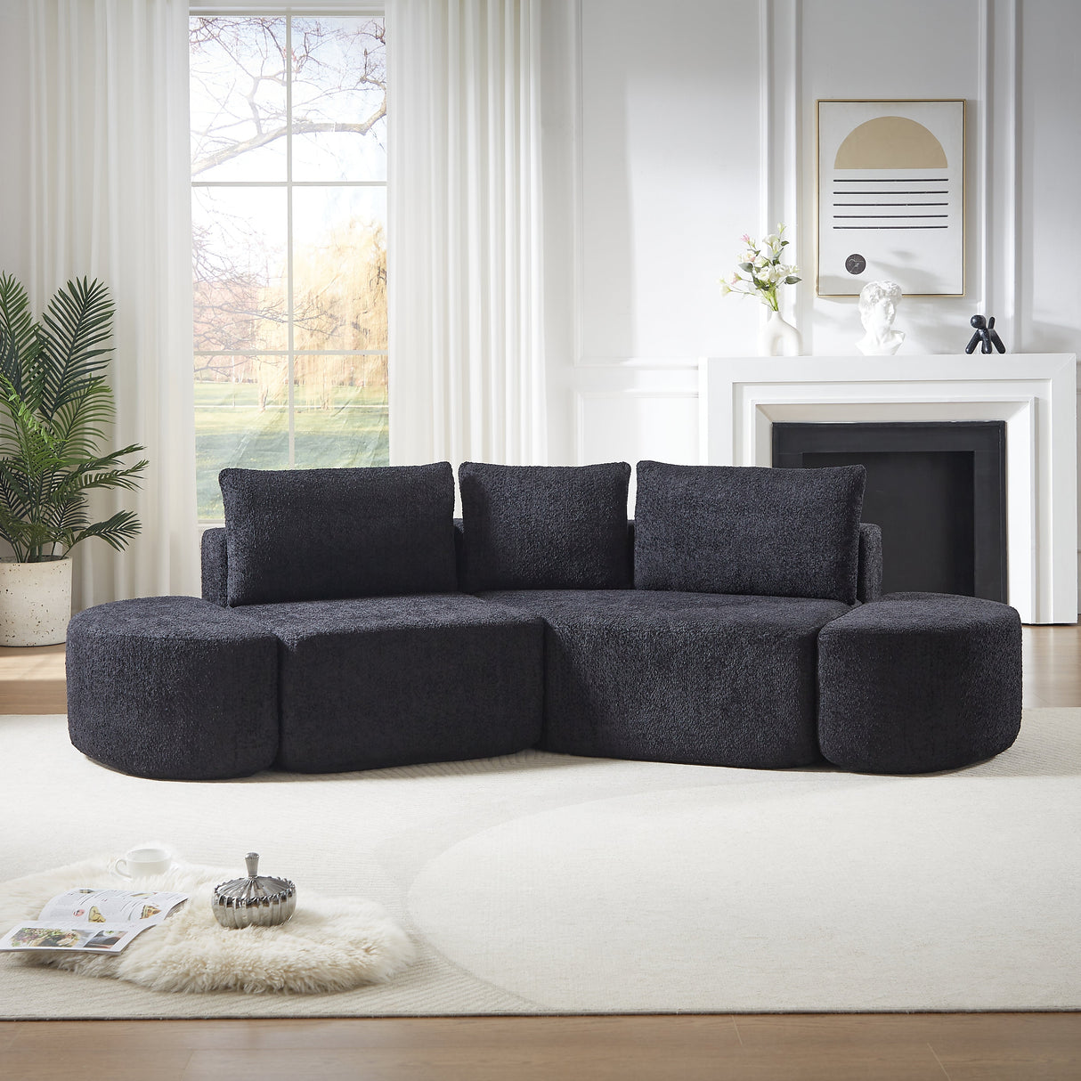 106.3-Inch V-Shaped Modular Sofa Set in Chenille Fabric