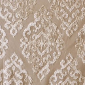 Knitted Jacquard Damask Total Blackout Grommet Top Curtain Panel - Champagne