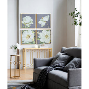 Set of 4 White and Gold Botanical Wall Art Prints, 20” x 20”