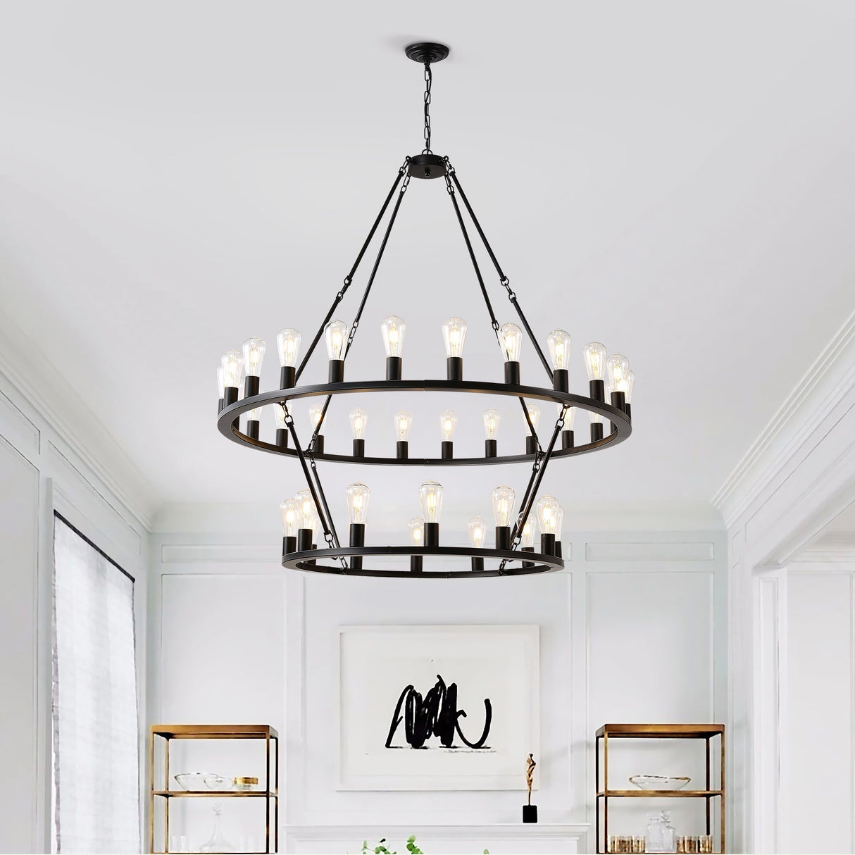 52 Inch Black Wagon Wheel Chandelier, 36-Lights