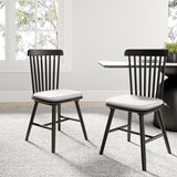 Farmhouse Kitchen Chairs (Pair) - Sturdy Solid Wood Construction with Cushioned Seats - Black