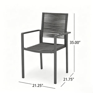 7-Piece Aluminum & Woven Rope Outdoor Patio Dining Set, Grey & Black