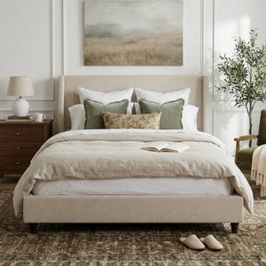 52.7" Tall Wingback Upholstered Queen Size Platform Bed Frame