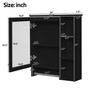 Modern 3 In 1 Bathroom Mirror Cabinet with Adjustable Shelf and Towel Bar - Black or White